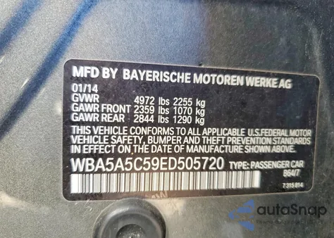 2014 BMW 528 I из США, поврежденный, VIN WBA5A5C59ED505720